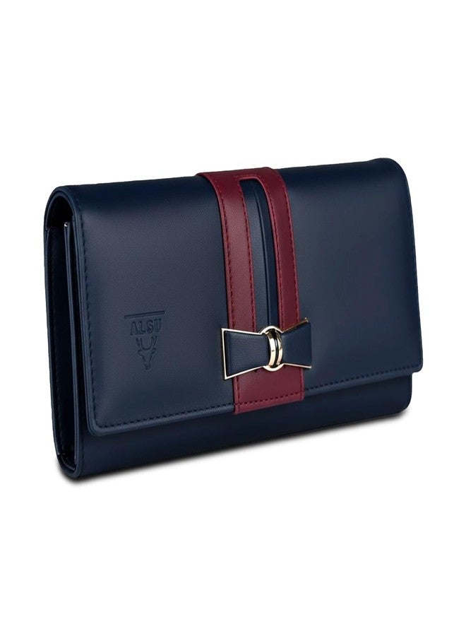ALSU Women's Premium PU Leather Wallet Hand Purse | Multi-Compartment Clutch Purse with 6 Card Slots, Coin Pocket & Zipper Closure (Blue) - Image 1